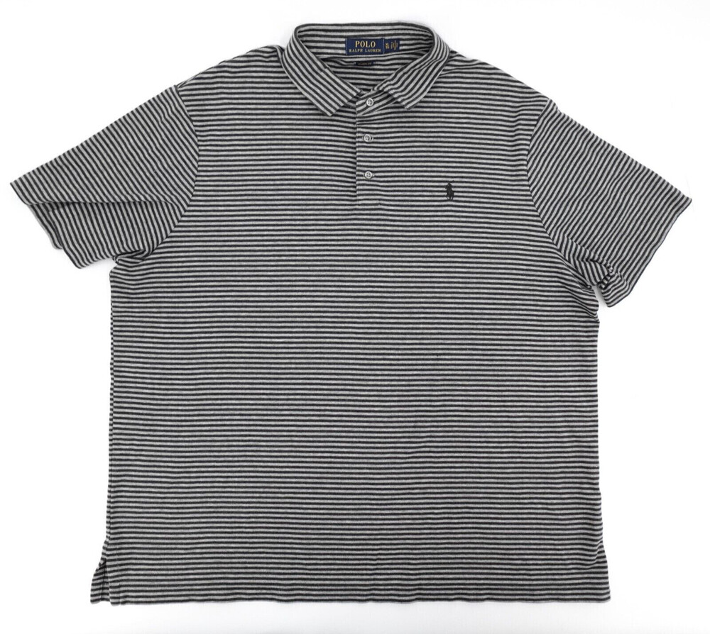 Polo Ralph Lauren Shirt Mens Extra Large Gray Striped Short Sleeve Classic Fit